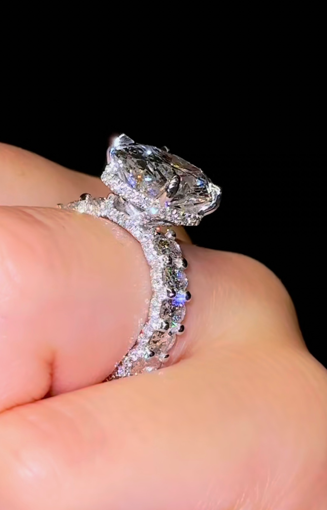 Custom made yellow gold radiant engagement ring