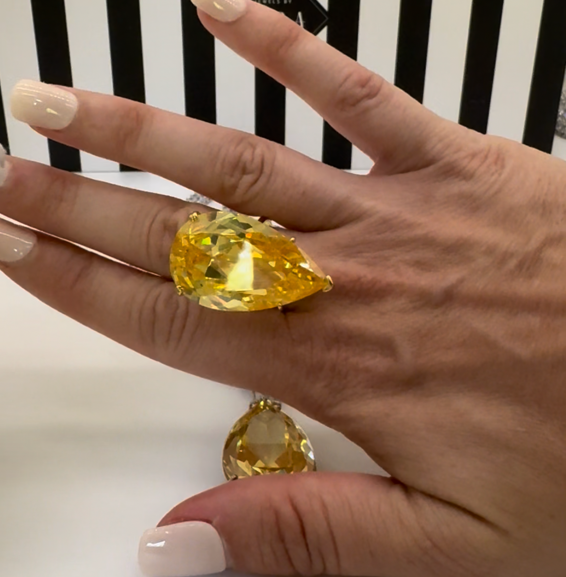 Canary Yellow Pear Statement Ring — Celebrity-Worn Original