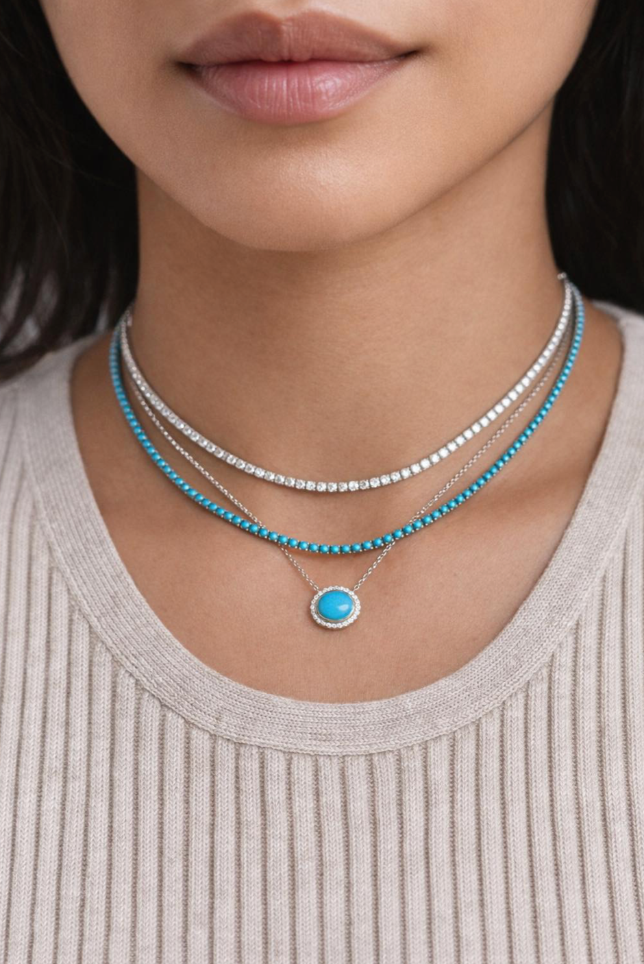 Turquoise and Diamond Necklace Stack